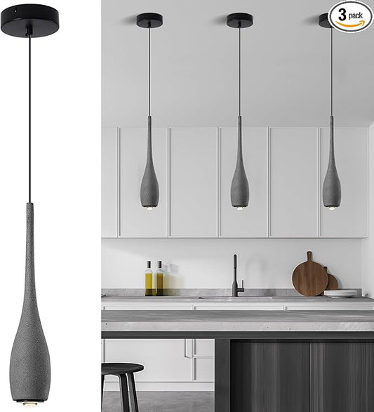 Black Pendant Light for Kitchen Island, LED Lens Concrete Pendant Light fixtures, Small Modern Industrial Hanging Pendant Light for Over Sink, Bar, Dining Room, Bedside(3-Pack)