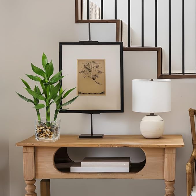 Artificial Lucky Bamboo Plant 17.3 Fake Plant in Rectangular Glass Pot for Centerpiece Table Decorations Farmhouse Wedding Home Greenery Decor