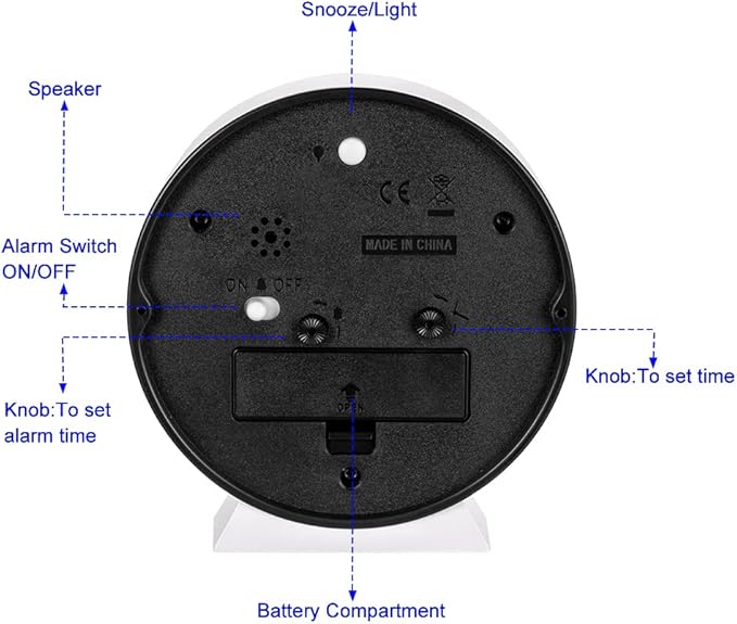4.5" Battery Operated Antique Retro Analog Alarm Clock, Small Silent Bedside Desk Clock,Lighted on Demand, Battery Operated, Snooze, for Living Room, Bedroom, Bedside, Desk(White)