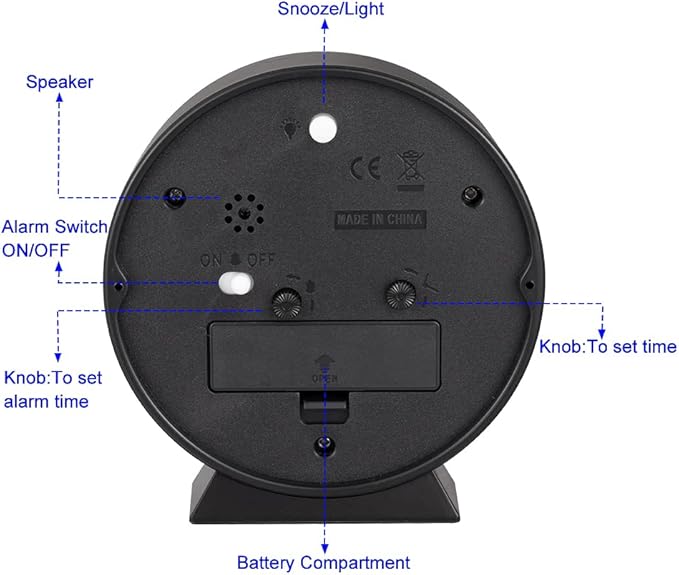 4.5" Battery Operated Antique Retro Analog Alarm Clock, Small Silent Bedside Desk Clock,Lighted on Demand, Battery Operated, Snooze, for Living Room, Bedroom, Bedside, Desk, Gift Clock