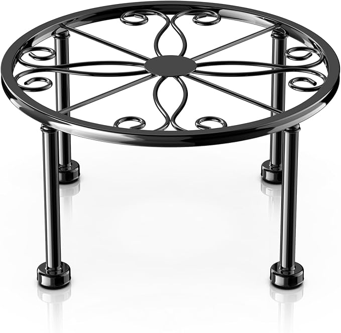 Garden Gifts Plant Lovers Gifts Black Metal Plant Stand with Anti-Slip Base Rustproof Heavy Duty Decorative Round Flower Stand Display Shelf for Indoor/Outdoor