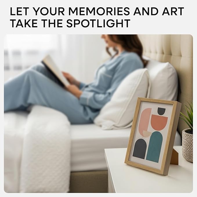 Homeforia 8.5 by 11 Picture Frame Wood, High End Natural Oak 8.5x11 Light Wooden Frames with Mat 6x8 inch Photo, 8.5 x 11 Wall or Tabletop Frame Matted to 6 x 8 Art, Tempered Glass, Wall Kit, Set of 1