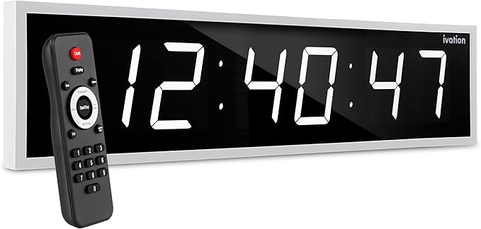 Ivation Huge Oversized 48" Large Digital LED Clock | Big Digital Clock w/Multi-Function Display – Stopwatch, Timer, Alarms, Temp & Date | 6 Brightness Levels, Time Memory & Remote (White)