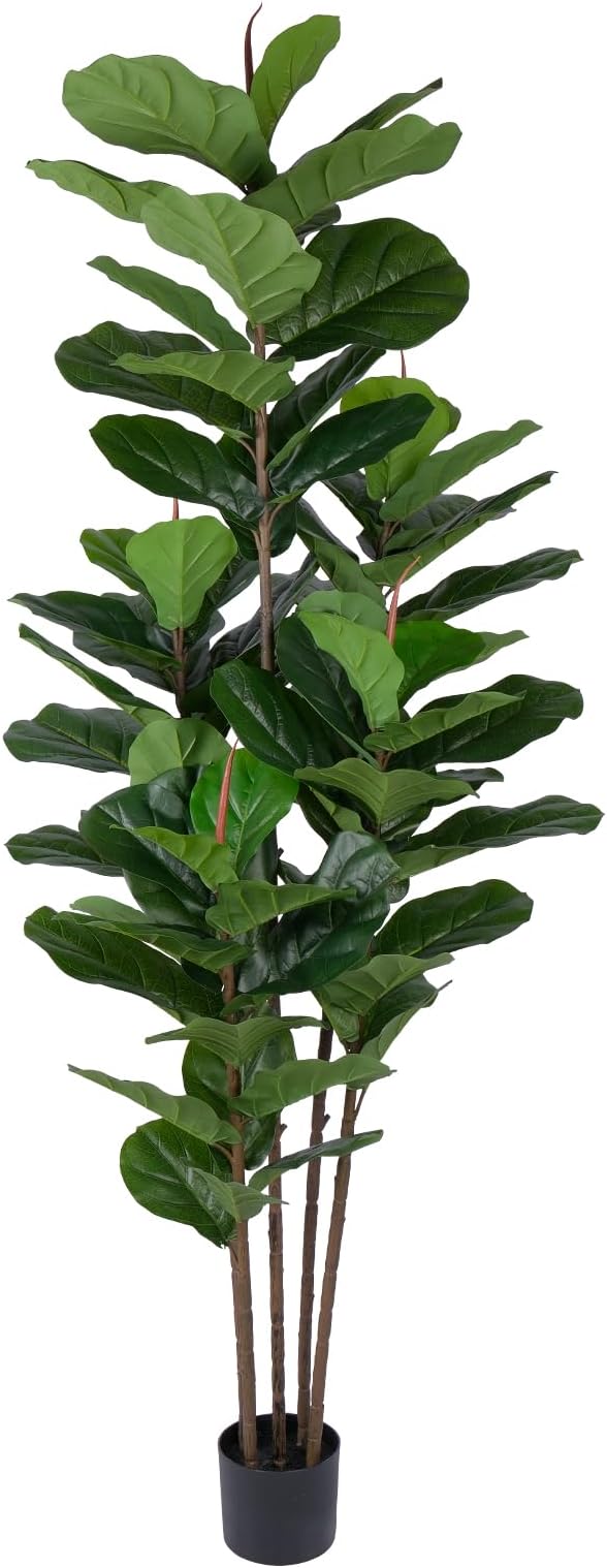 Faux Fiddle Leaf Fig Tree 6 FT - Artificial Ficus Tree with Tall Artificial Plants Large 69 Fiddle Leaves - Lifelike Fake Trees for Home Decor Living Room Indoor Outdoor