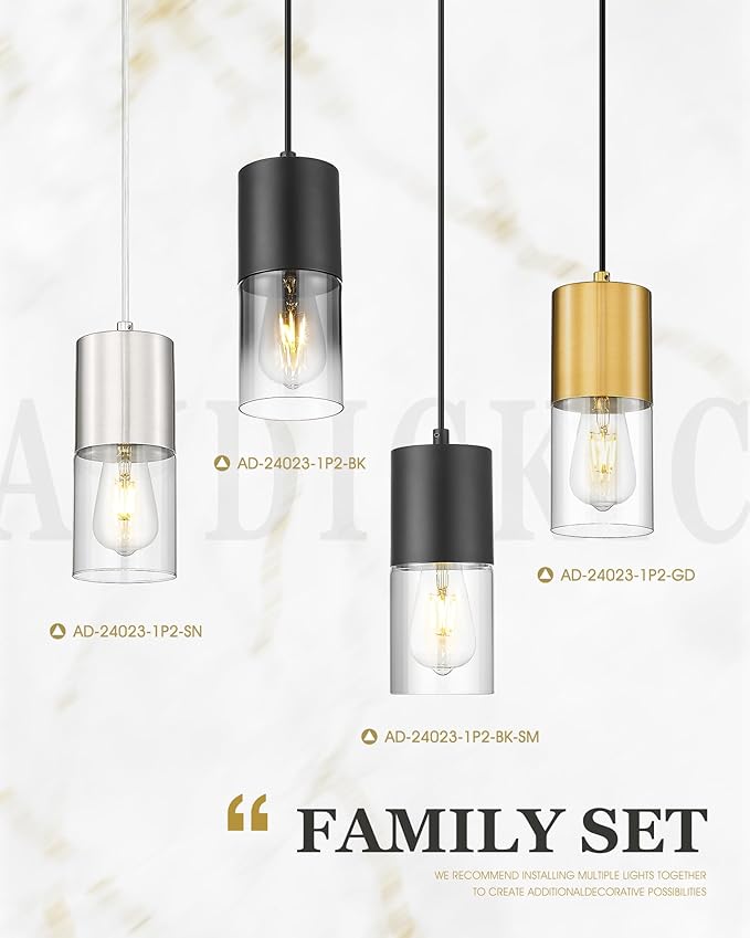 Gold Pendant Lights Kitchen Island, Hanging Lights Fixtures with Cylinder Clear Glass, Modern Brass Kitchen Pendant Lighting Over Island for Dining Room, AD-24023-1P-GD