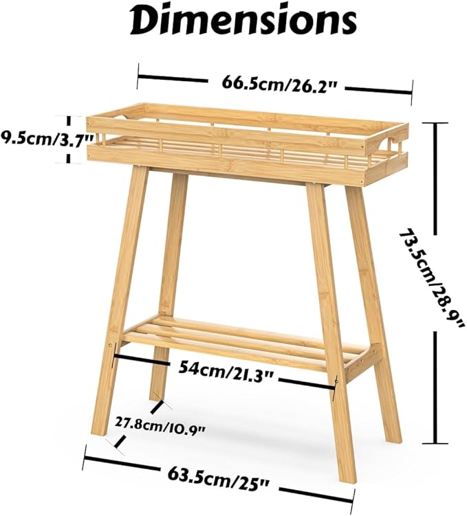 BAMBANG Bamboo Plant Stand Indoor, 2 Tier Small Plant Table, Tall Plant Stand for Indoor Plants, Window Sill Plant Shelf, Flower Pot Holder Plant Bench Plant Rack for Living Room, Natural