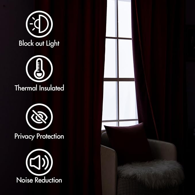 MIULEE Velvet Curtains 96 inches - Luxury Blackout Curtains for Bedroom Living Room Thermal Insulated Super Soft Window Drapes Rod Pocket & Back Tab Christmas Decor, Red, W52 x L96 inch, 2 Panels