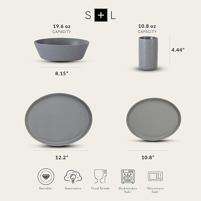 Stone Lain by Mercer Oval Stoneware 16-Piece Dinnerware Set, Light Grey