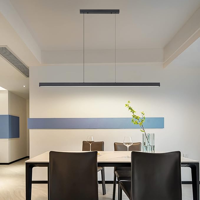 Linear Pendant Light Fixtures, 20W LED Island Lights with Remote, 39" Modern Pendant Light for Kitchen Island Dining Room Billiard Room Office Bar, 3000k-6000k Dimmable, Black