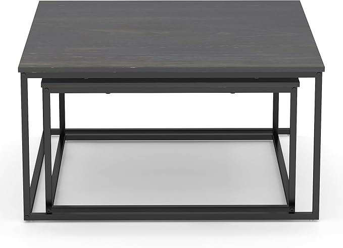 Nesting Coffee Table Set of 2,Outdoor Coffee Table,Industrial End Table Side Tables for Living Room Bedroom (Black)