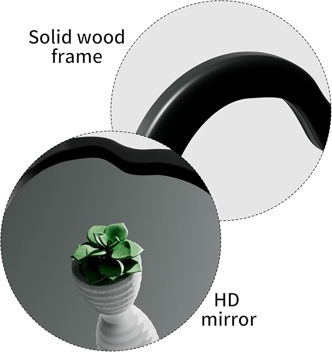 Wavy Mirror with Wood Frame, Modern Decorative Asymmetrical Mirror for Bedroom, Living Room, Entryway (Black, 24x15)