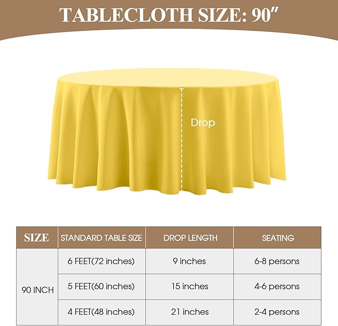 Round Tablecloth 2 Pack 90 Inch Yellow Tablecloths Washable Decorative Linen Polyester Table Clothes Cover for Dining Table Banquets Buffet Parties and Wedding