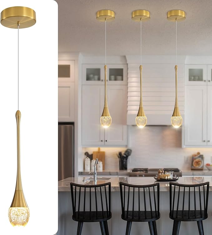 Modern Pendant Lights for Kitchen lsland LED Dimmable Raindrop Chandelier Crystal Ceiling Pendant Lighting for Dining Room Hallway Bar Living Room (1 Pack)