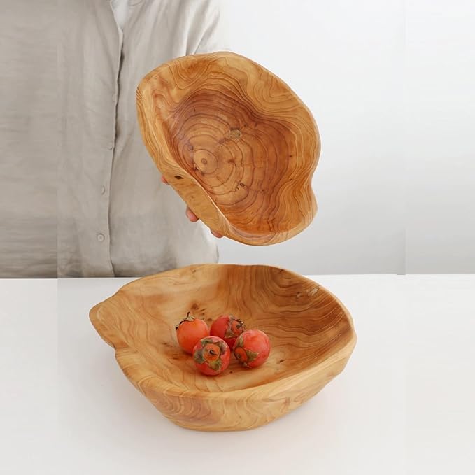 Wooden Bowl Decorative Natural Wood Fruit Bowl, Irregular Creative Wood Bowls, Rustic Hand Carved Candy Snack Keys Serving Bowls for Home Decor (14"-16" Diameter)