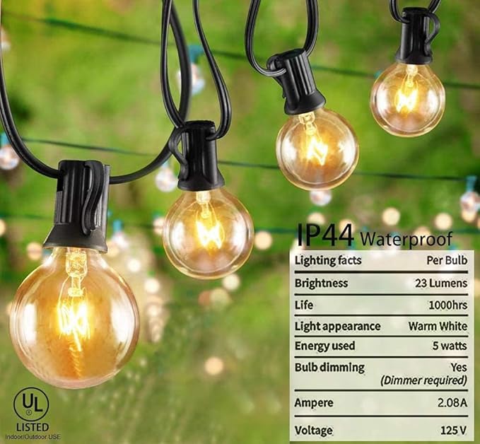 Outdoor String Lights 75Ft G40 UL Listed 80 Edison Bulbs (5 Spare) Globe String Lights Outside Lights Waterproof for Patio Balcony Porch Bistro Cafe Indoor Hanging Lights Christmas Party Decor