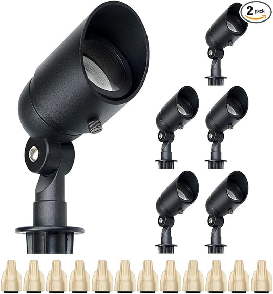 Lumina Lighting® 4W Landscape Lighting 12V Landscape Lights Low Voltage Landscape Spotlights Warm White Waterproof Outdoor Replaceable LED Bulb for Garden, Lawn, Porch, Patio and Yard (Black, 6-Pack)