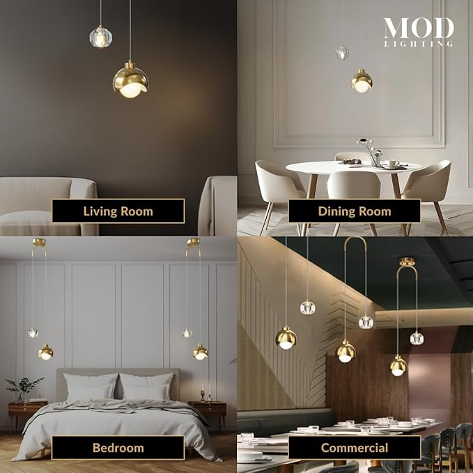 𝗠𝗢𝗗 𝗟𝗜𝗚𝗛𝗧𝗜𝗡𝗚 Diana | Modern Gold Pendant Light Fixtures, Hanging Lights for Kitchen Island, Bedroom Lighting for Tracking, Dimmable LED Bulbs, 1-Pack (Gold & Crystal | 79" | Warm White)