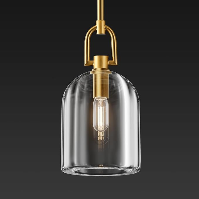 Brass Pendant Light Fixtures, Gold Pendant Light, Indoor Pendant Light for Kitchen Island Dining Room Living Room Bedroom Bathroom, E12 Bulb Included