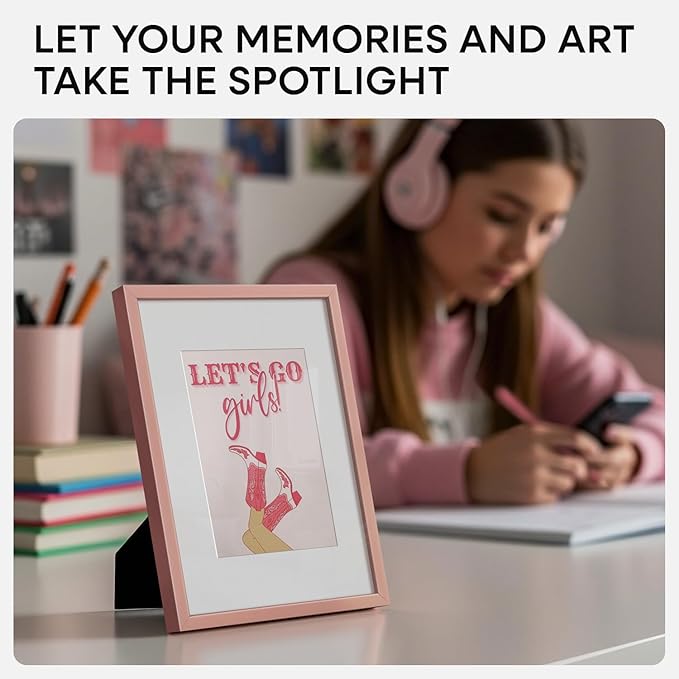 Homeforia A5 Frame Rose Gold, High End Metal 5.8 x 8.3 Picture Frames Matted to 4.1 by 5.8 inch Art, A5 Display Photo Frame with Mat A6, 5.8x8.3 Rose Poster Frames, Tempered Glass, Wall Kit, Set of 1