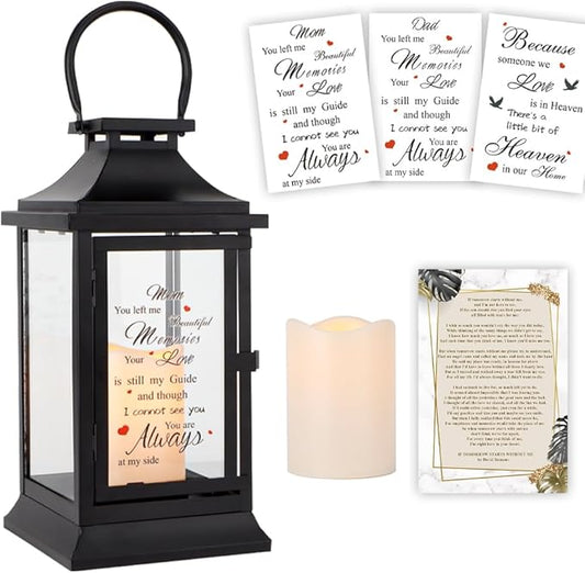 Memorial Lantern Bereavement Gifts in Memory of Loved One Memorial Gifts for Loss of Mother/Father/Loved One Remembrance Sympathy Gifts with Timer LED Candle and Tribute Stickers(with Postcard)