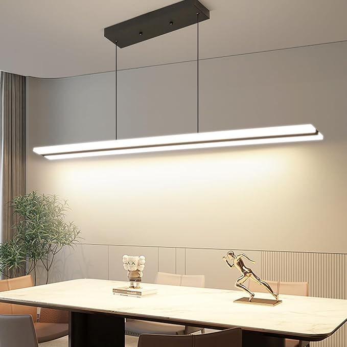47" LED Linear Pendant Light Fixtures, 25W Dimmable Pool Table Light with Remote, Modern Island Lights for Kitchen Dining Room Living Room Office Bar