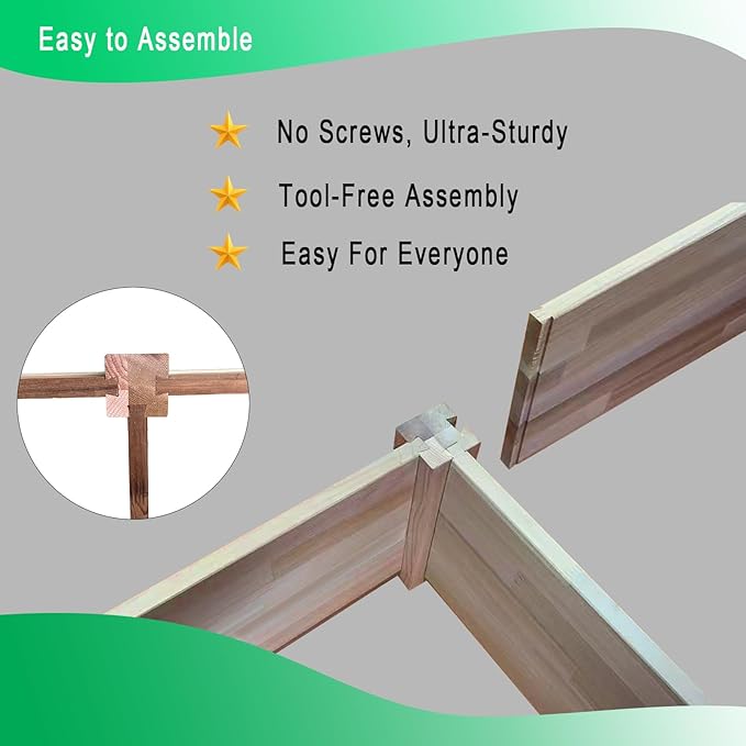 Western Red Cedar Raised Garden Bed Kit (8ft L x 2ft W x 9in H), Wood Planter Box with Garden Netting, Shade Cloth and Greenhouse Plastic Sheeting for Growing Herbs, Vegetables, Flowers