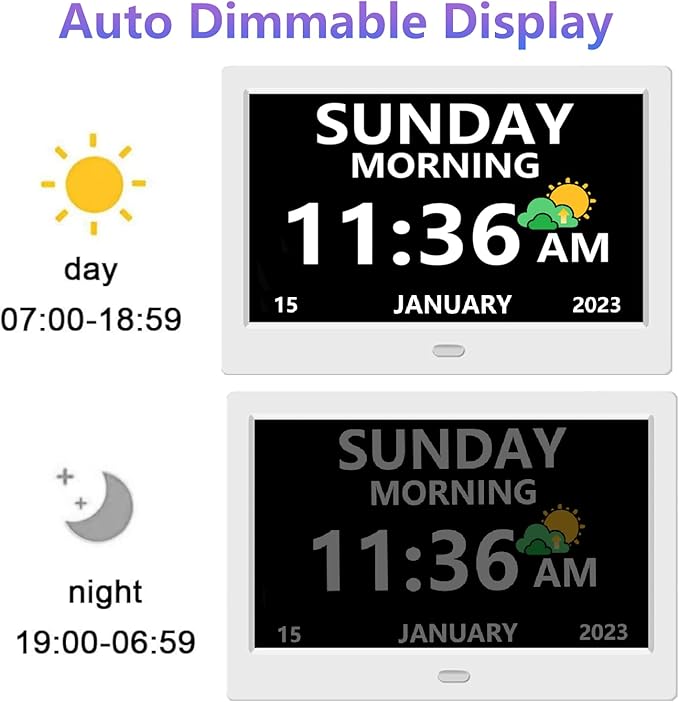 10 Inch Digital Clock with Day and Date for Elderly Alzheimer's Clock Customizable Alarms 3 Display Modes Large Font Alarm Clock for Seniors Auto DST