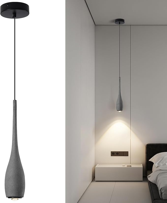 Black Pendant Light for Kitchen Island, LED Lens Concrete Pendant Light fixtures, Small Modern Industrial Hanging Pendant Light for Over Sink, Bar, Dining Room, Bedside(1-Pack)