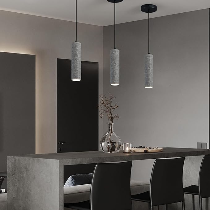 Modern Black LED Concrete Pendant Light Kitchen Islandceiling Light Fixture Pendant Lighting for Dining Room Coffee Club Resturant Bar Living Room(3-Pack)