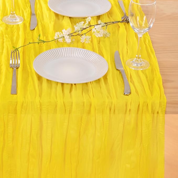 MLMC 3 Pack Yellow Table Runner 10ft Gauze Sheer Cheesecloth Table Runner Cheese Cloth Centerpiece Decororations 35x120 Inches for Wedding Bridal Baby Shower Birthday Party Decor