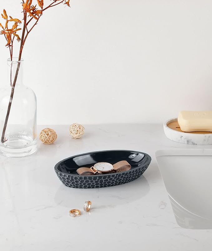 Jewelry Dish, Honeycomb Resin Ring Holder Jewelry Tray Key Bowl Decorative Trinket Dish for Vanity Entryway Table Home Decor, Gray