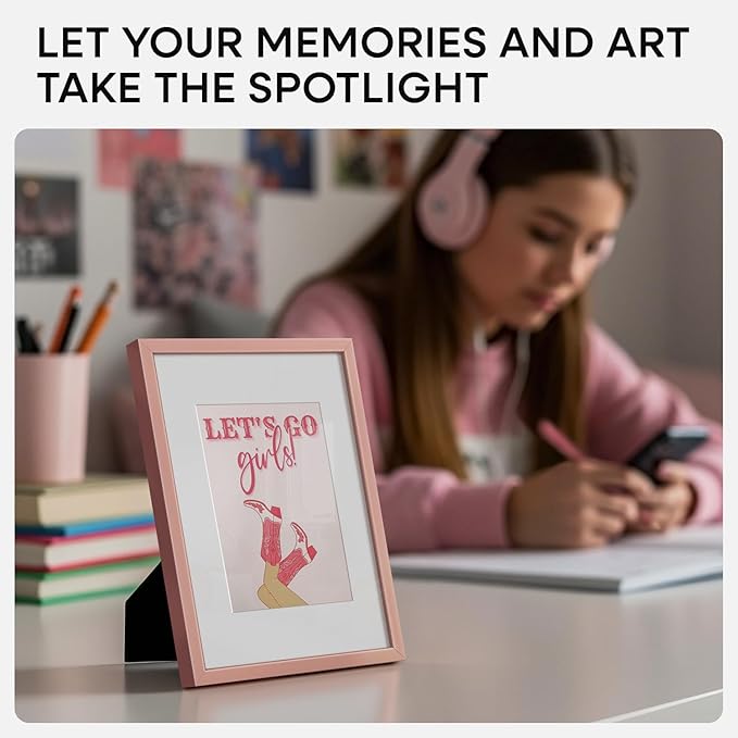 Homeforia Rose Gold 5x7 Picture Frame, High End Metal 5 x 7 Frames with Mat 4 x 6 for Print, 5by7 Desk Frame Matted to 4x6 inch Photo, 5 by 7 Wall or Tabletop Frame, Tempered Glass, Wall Kit, Set of 1