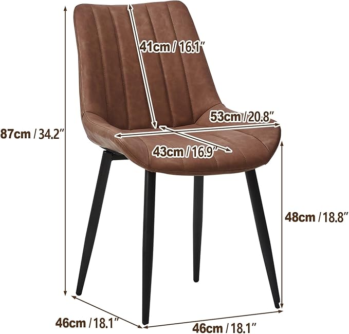 TUKAILAi Faux Leather Dining Chairs Set of 4, Modern Linear Design Kitchen Chairs with Upholstered Seat and Metal Legs, Comfortable Side Chairs for Dining Room Restaurant Commercial (Brown)