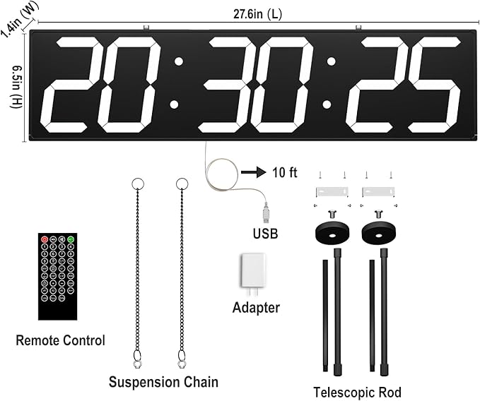 28.5‘’ Double Sided Digital Wall Clock, Multifunctional Led Countdown Clock with Timer, Temperature and Date Display, Hanging Digital Clock Large Display for Corridors, Hospitals (White)