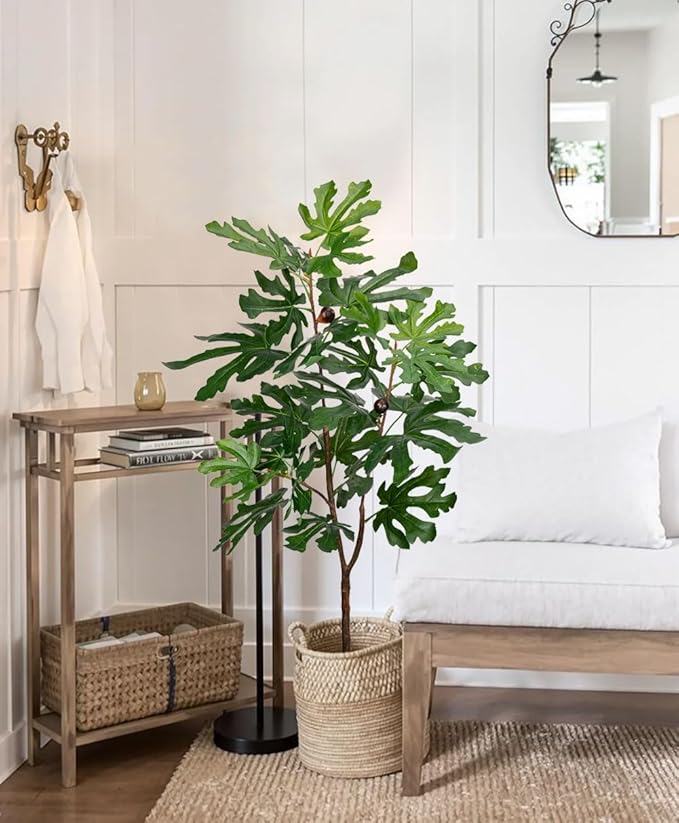 Artificial Sycamore Tree – Faux Indoor Plant for Home & Office Décor, Realistic Green Leaves, 44.9" Potted Fake Tree