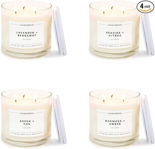 Calyan Wax Co. Everyday Scented Candle Set, Bundle of 4 Scented Candles, Bulk 3 Wick Candles, Non Toxic & Vegan Soy Wax, Candle Gift Set, 43 Hour Burn Time, 14.9oz Each