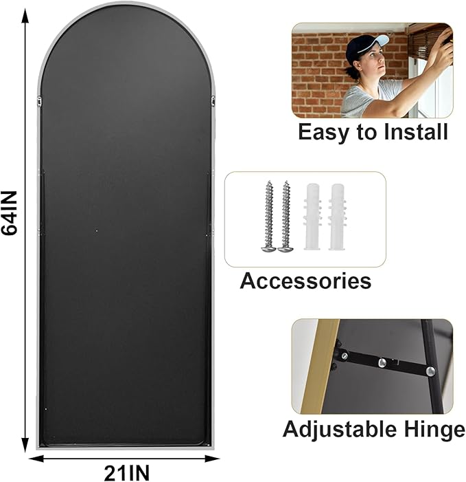 HARRITPURE 64"x21"Full Length Mirror Arch Floor Mirrors with Aluminum Alloy Frame Free-Standing Wall Mounted or Leaning Large Bedroom Dressing Mirror Modern & Contemporary Decor for Home,Silver