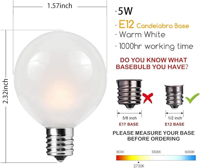 SUNSGNE 25Ft Outdoor Patio String Lights G40 with 27 Frosted White Globe Bulbs, Waterproof Connectable Hanging String Lights for Backyard Porch Balcony Party Christmas Decor, 5 Watt, Black Wire