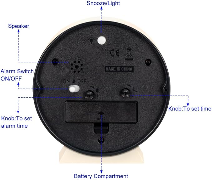 4.5" Battery Operated Antique Retro Analog Alarm Clock, Small Silent Bedside Desk Clock,Lighted on Demand, Battery Operated, Snooze, for Living Room, Bedroom, Bedside, Desk(Cream)