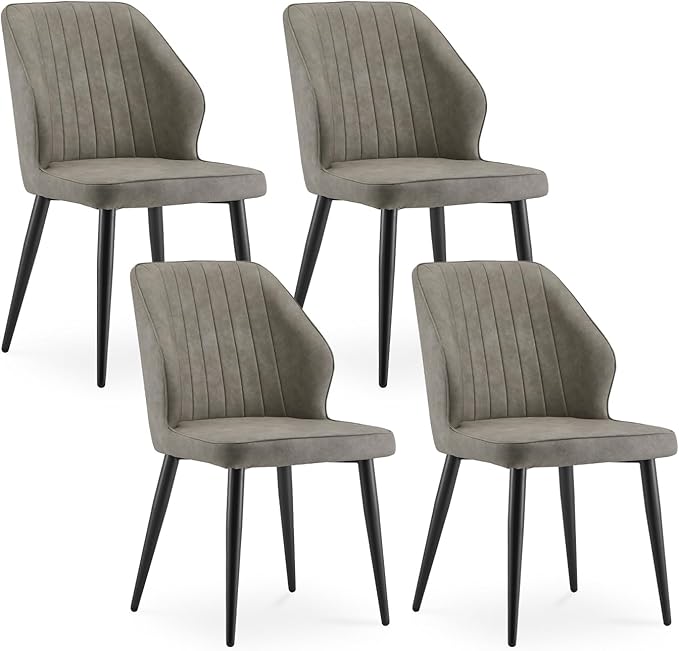 CLIPOP Faux Leather Dining Chairs Set of 4, Modern Kitchen Chairs with Upholstered Seat, High Back, Dining Room Chairs for Kitchen, Greige