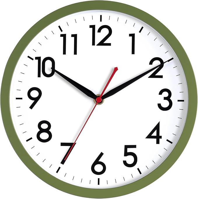 AKCISOT Wall Clock 10 Inch Silent Non-Ticking Modern Clocks Battery Operated - Analog Classic for Office, Home, Bathroom, Kitchen, Bedroom, School, Living Room(Olive Green)