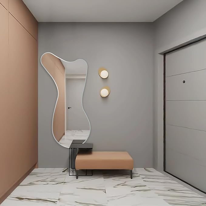 BST FURNH Design Unique Whales Shape Mirrors 47X23 Inch Full Length Wall Mounted MirrorTall Mirror Body Floor Dressing Frameless for Bedroom Bathroom Irregular