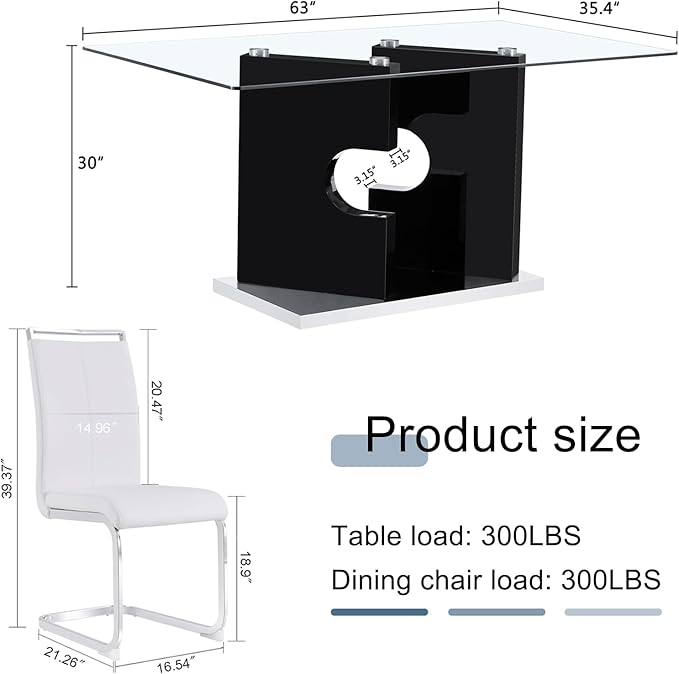 Glass Dining Table Set for 6, 7-Piece Set with Tempered Glass Top and Modern MDF Base with 6 PU Leather Ergonomic Chairs