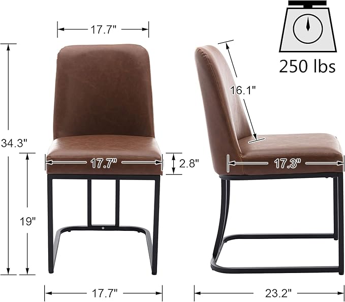 VESCASA Faux Leather Upholstered Dining Chairs with Back, Mid Century Modern Chairs with Black Metal Frame for Dining Room, Restaurant, Kitchen, Set of 4, Brown