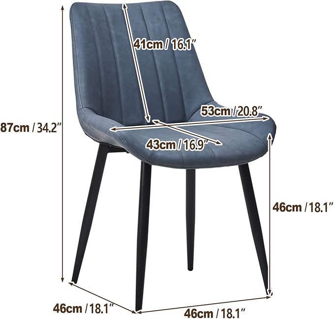 TUKAILAi Faux Leather Dining Chairs Set of 4, Modern Linear Design Kitchen Chairs with Upholstered Seat and Metal Legs, Comfortable Side Chairs for Dining Room Restaurant Commercial (Blue)