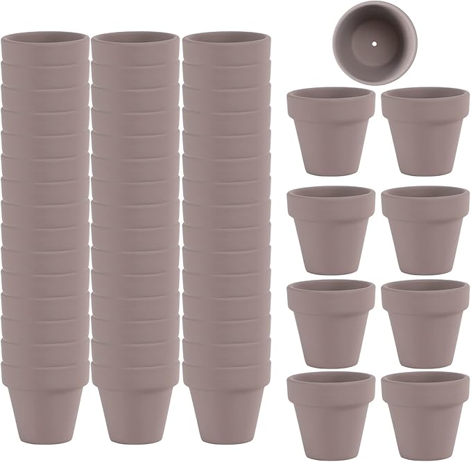 54 Pcs Small Mini Grey Clay Pots 2.1'' Terracotta Pot Clay Ceramic Pottery Planter Cactus Flower Pots Succulent Nursery Pots- Great for Window Boxes, Cactus, Plants, Crafts, Wedding Favors