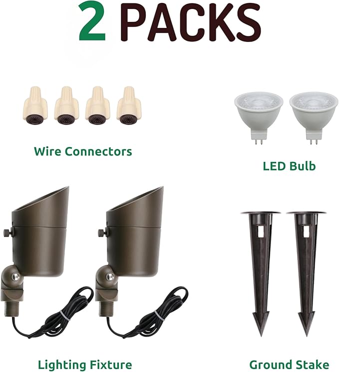 Lumina Lighting® 4W Landscape Lighting 12V Landscape Lights Low Voltage Landscape Spotlights Warm White Waterproof Outdoor Replaceable LED Bulb for Garden, Lawn, Porch, Patio and Yard(Bronze, 2-Pack)