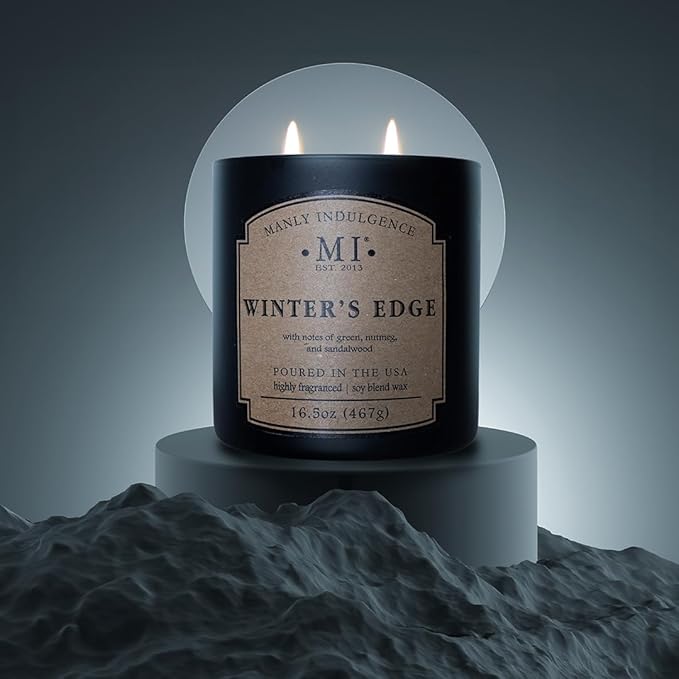 Manly Indulgence Winters Edge Scented Candles for Men, 2 Wick, 16.5 oz Premium Soy Blend Wax, 60H Burn, Candles for Home Scented - Made in The USA