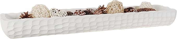 Oakrain 30 inches Large Decorative Bowl for Home Decor, White Dough Bowl with Hand Carved Irregular Texture, Unique Table Centerpieces, Wooden Home Decor Accents for Farmhouse Boho Rustic Style