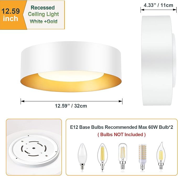 Modern Flush Mount Ceiling Lights,Minimalist 12.5IN Round Close to Ceiling Light Fixtures,White and Gold Metal Ceiling Lighting Lamp for Kitchen,Bedroom, Entryway,Hallway